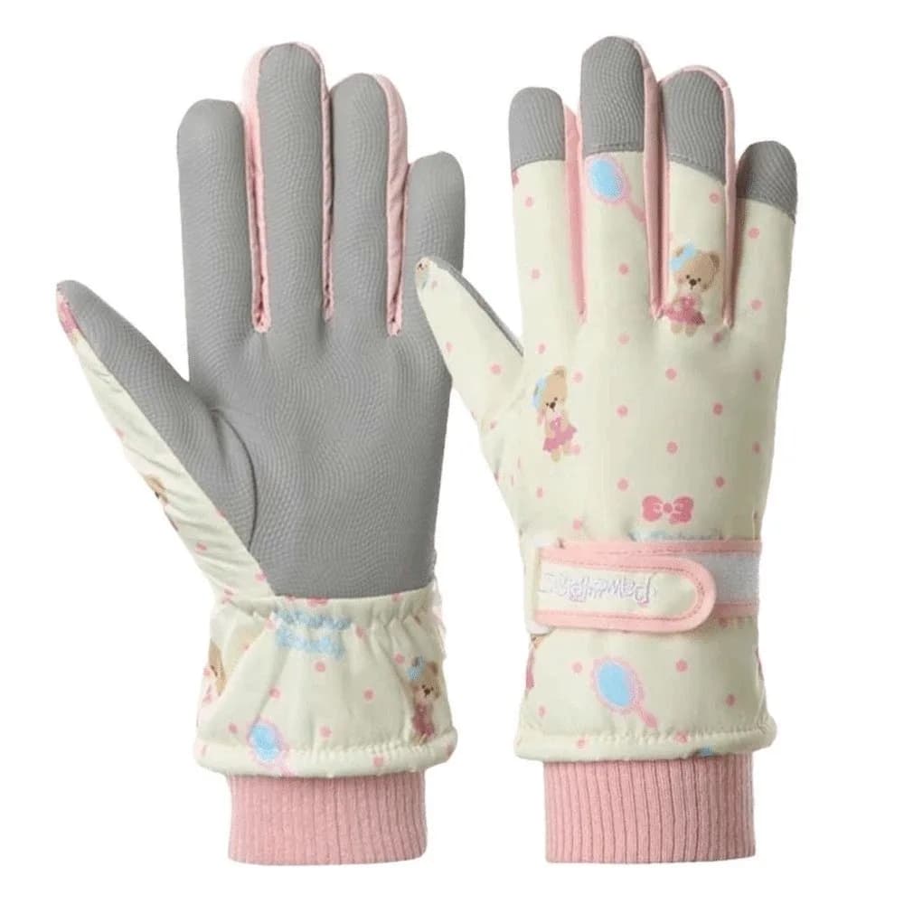 Riding Gloves Fleece Liners Ski Mittens Anti-splash Water Touchscreen Thermal Gloves Printed Bear Cartoon Snow Mittens Girls