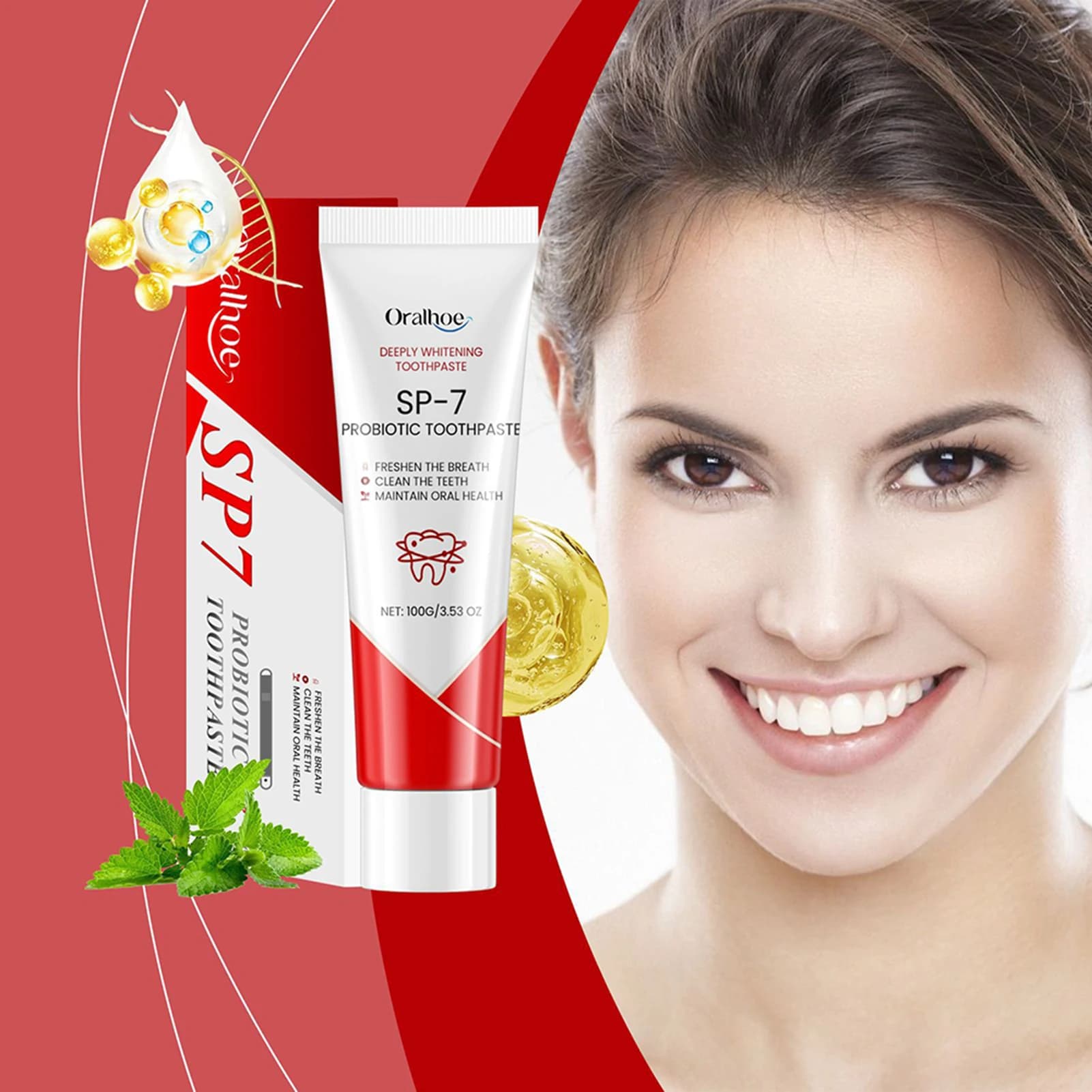 Dentifricio Sbiancante Probiotico Ultra-Whitening, Pulizia Profonda, Lenisce e Protegge le Gengive, Dentifricio per l'Alito Fresco, Cura Orale
