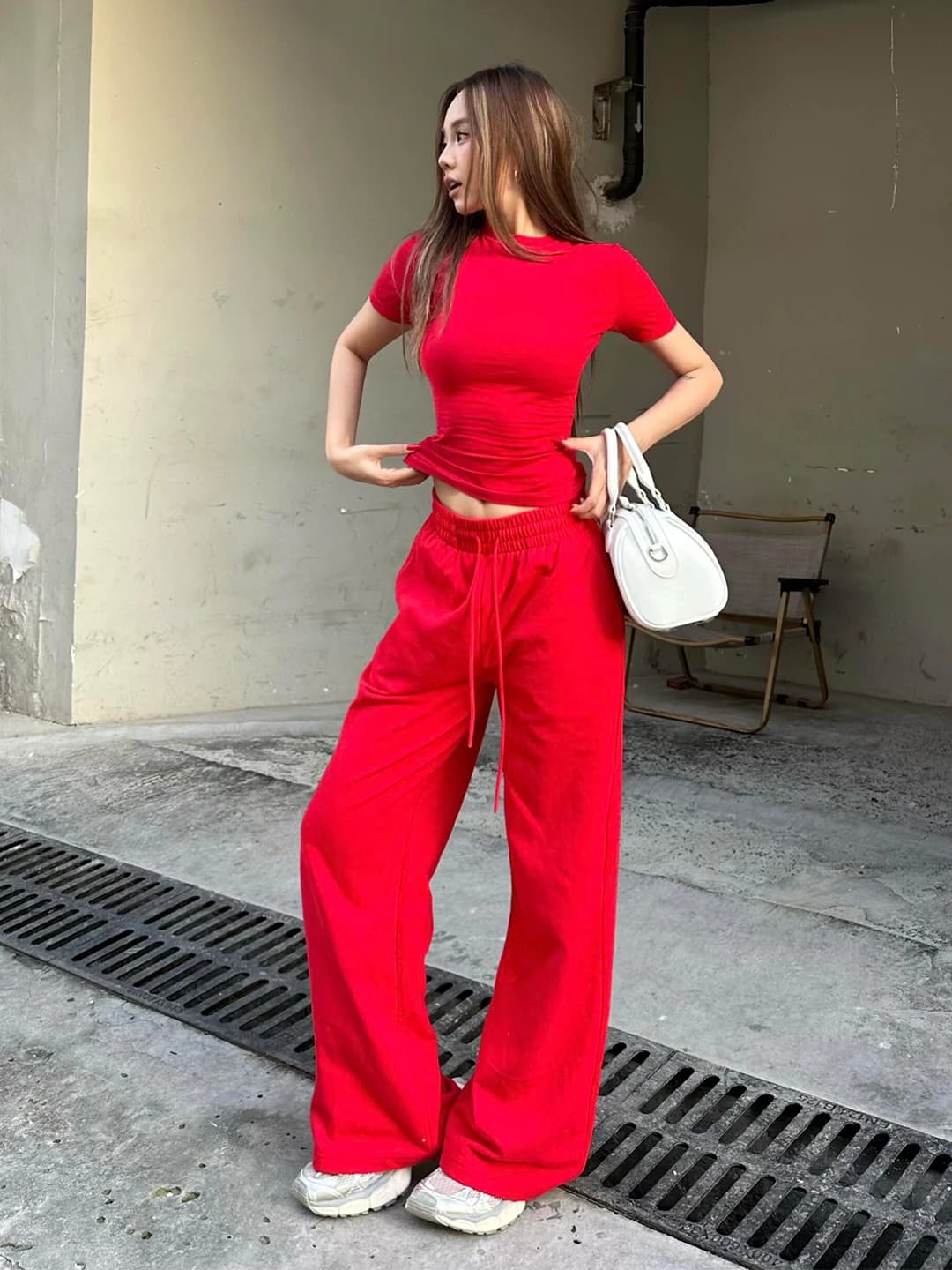 American Hot Girl Sportswear Set Women's Summer Simple Shoulder Slim Short Sleeve T-shirt Casual Pants Two-piece Set