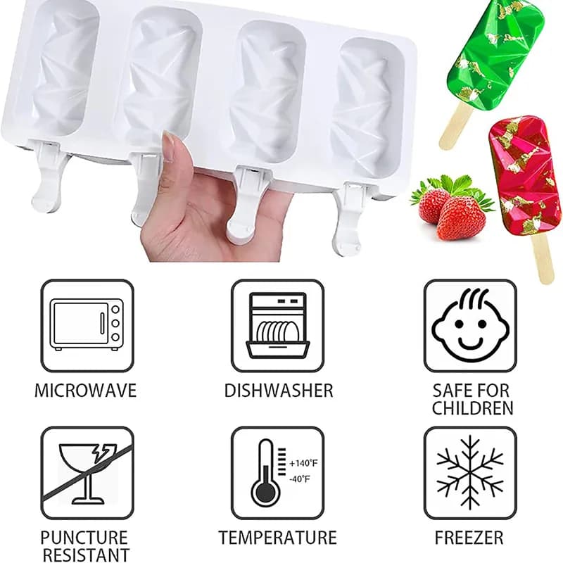 Ice Cream Mould,Cakesicle Molds Silicone, Cake Pop Mold,Silicone Popsicle Molds, BPA-free Ice Pop Mold With 50 Wooden Sticks