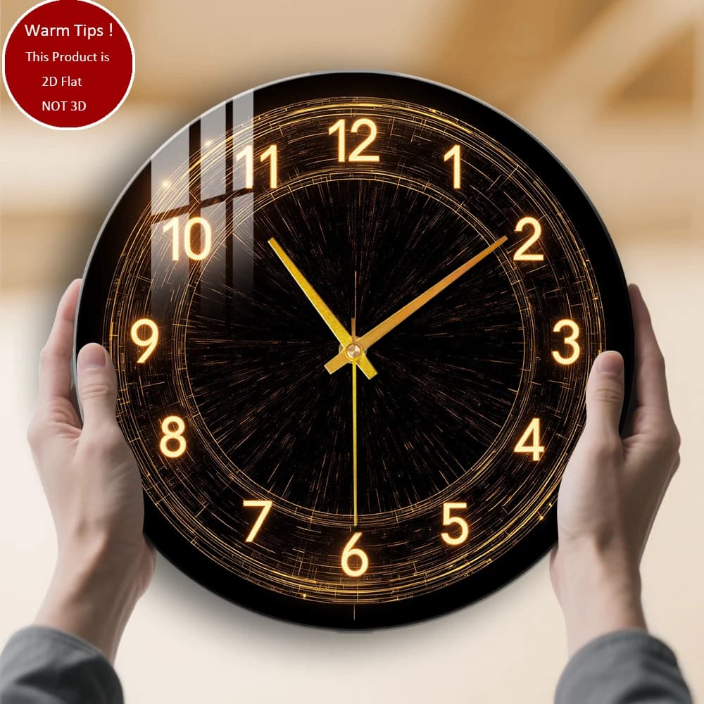 Tempered glass wall clock with golden numbers, suitable for wall decorations or table display everywhere