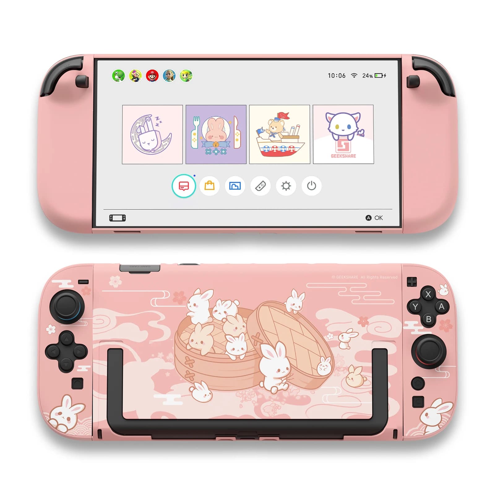 GeekShare Guscio protettivo per conigli al vapore compatibile con Switch 2, custodia agganciabile per cartoni animati Kawaii per Switch 2