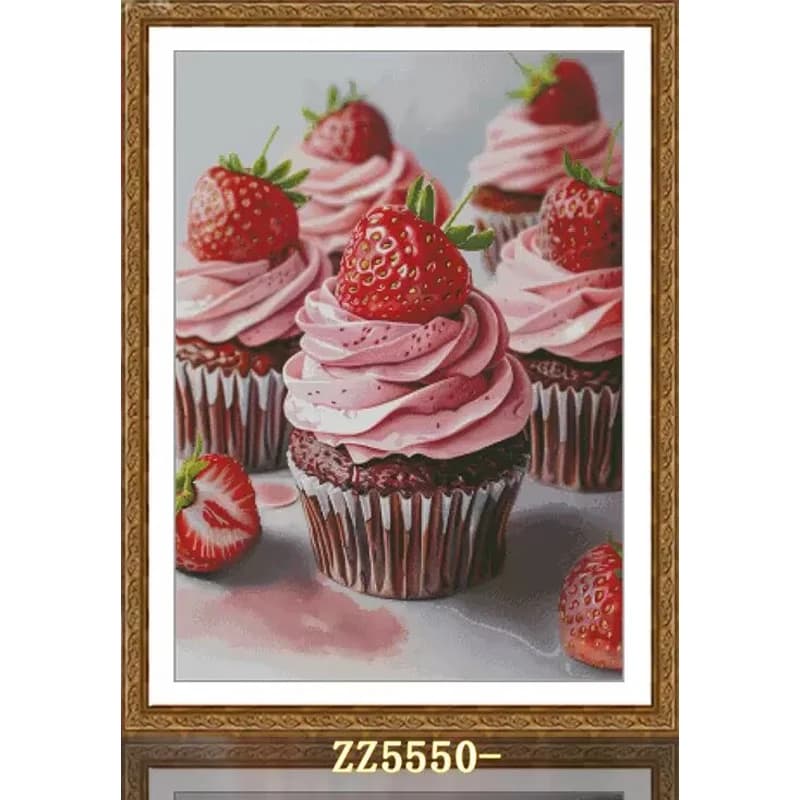 ZZ5550 -Strawberry cupcake 14CT 16CT 18CT Stamped Cross Stitch DIY Set Chinese Pattern Kit Needlework Embroidery