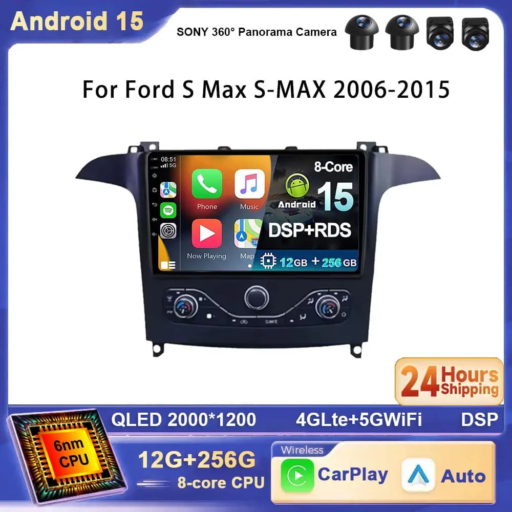 Per Ford S Max S-MAX 2006-2015 Per Ford Galaxy 2014 Android 15 2K QLED Carplay Auto Radio Stereo Lettore Multimediale GPS 4G WIFI