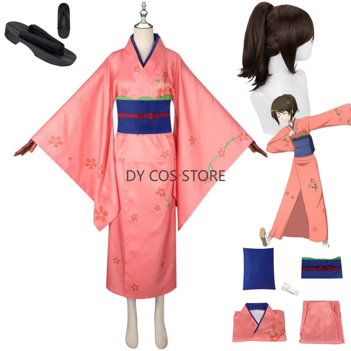Anime Gintama Shimura Tae Costume Cosplay Parrucca Giapponese Rosa Kimono Abito Accappatoio Zoccoli Donna Adulta Kawaii Vestito di Halloween