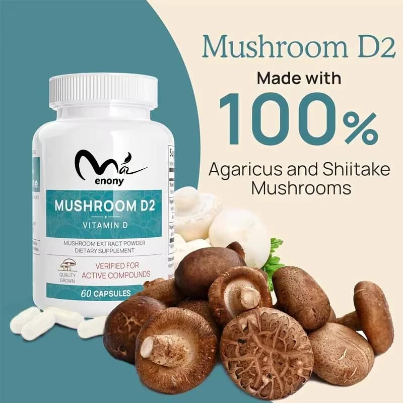 Vitamin D2 (60 Capsules) Vegetarian supplement of Vitamin D Organic 1000 UI Agaricus Bisporus complex