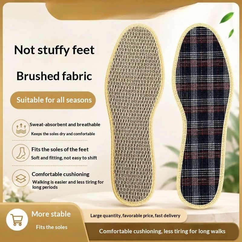 Brushed Fabric Shoe Insoles Sweat Absorbing Breathable Soft Snug Fit Shock Cushion Comfort Non‑Stuffy Foot Pads 4 Seasons
