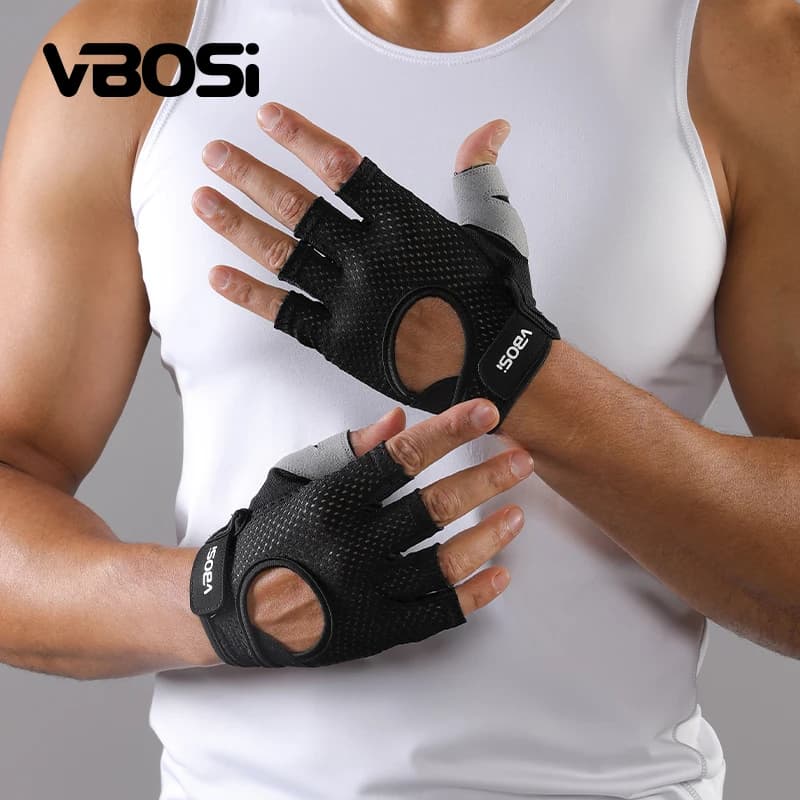 VBOSI Fitness Sports Gloves with palm padded half breathable anti-slip fingers for weight lifting, cycling and driving for women and men
