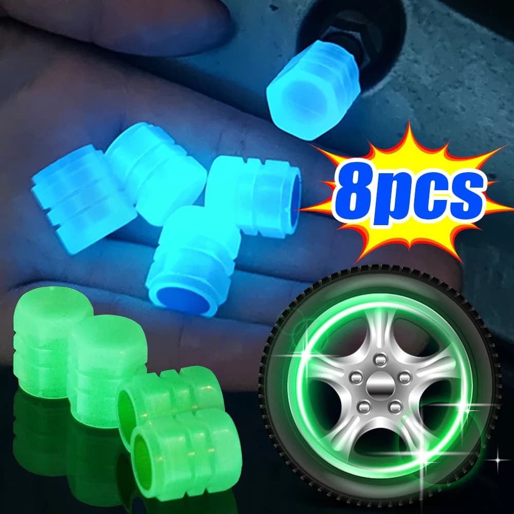 Car Valve Steering Hoods Lighting In The Dark Covers Motor Bike Tire Valves for Universal Plastic Raincoat Green/Blue