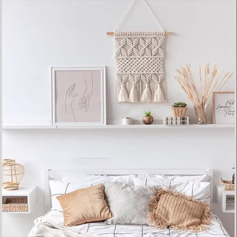 Handcrafted Fabric Tassels Macrame Wall Hanging, Artistic Tapestry for Living Room & Home Wall Decoration
