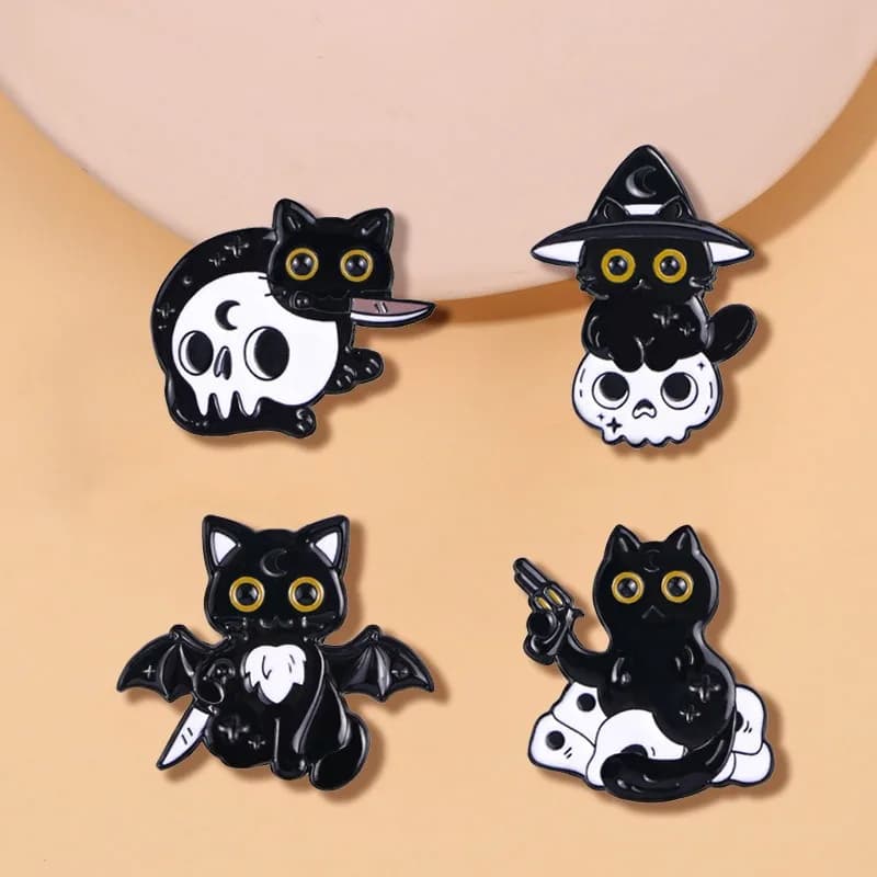 4 pezzi Cartoon Halloween Spille Gatto nero Teschio Zucca Fantasma Spilla smaltata Spilli Zaino Abbigliamento Distintivo Spilla