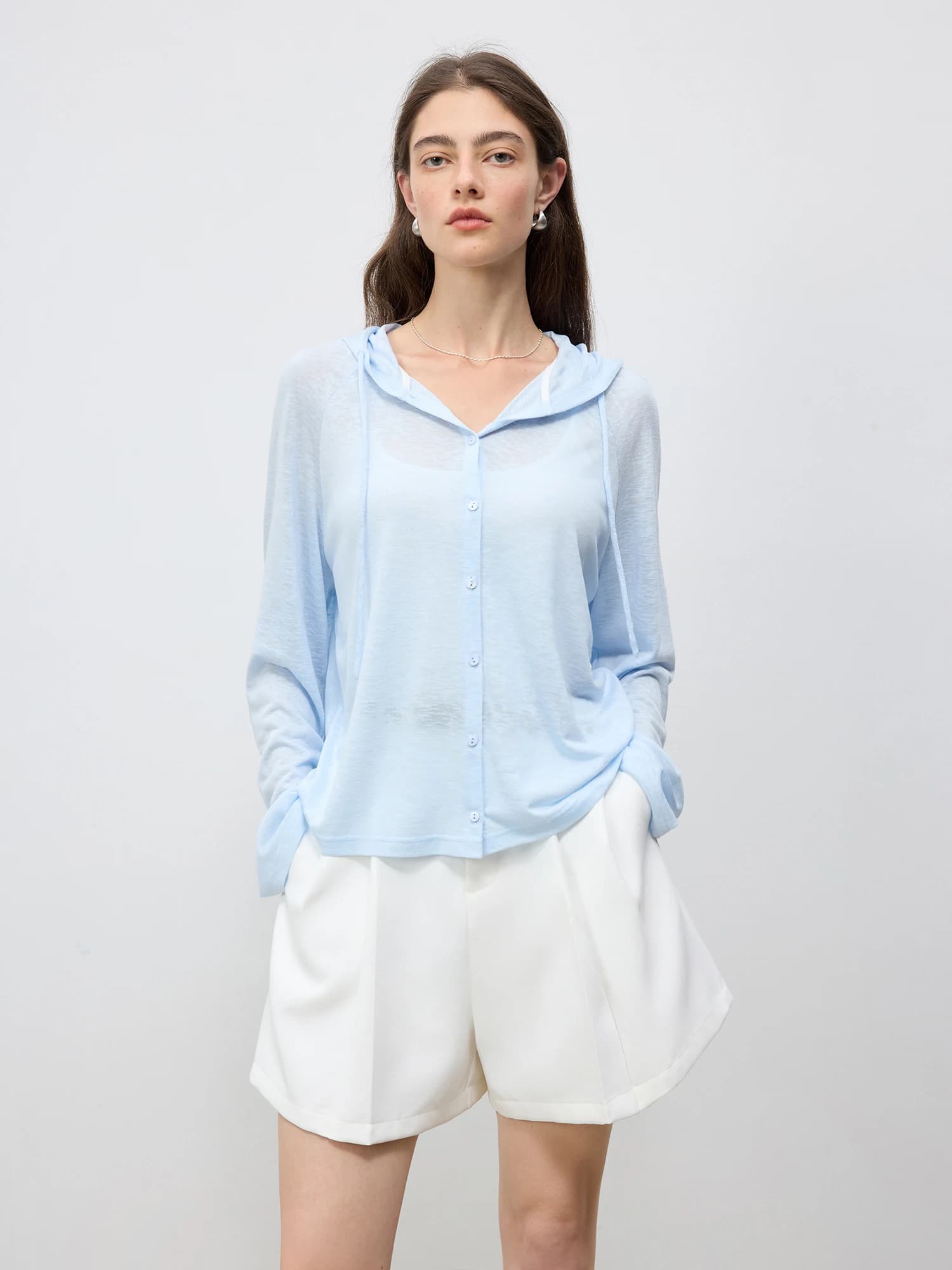 ZIQIAO Minimalism Cardigan knitted thin with hood for woman 2025 Cardigan with physical solar protection new summer arrival 25ZQ92152
