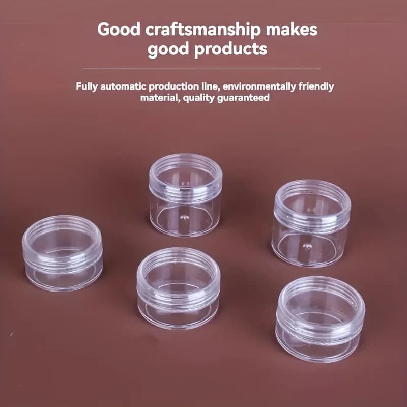 5Pcs Plastic Empty Transparent Round Jars - Travel Containers for Cosmetics, Toner, Face Cream, Makeup, Beads, Eyeshadow, Rhinestones, Samples, and Travel Essentials