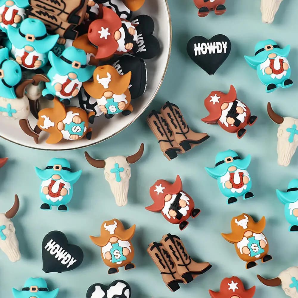 6 Pezzi Perline in Silicone 3D a Forma di Cowboy, Perline Decorative per Catenelle Portaciuccio Fai da Te, Massaggiagengive, Penne, Collane, Braccialetti, Accessori per la Creazione di Gioielli