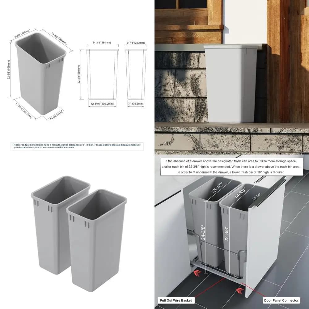 Set di 2 Cestini Impilabili da 50 Quarti, Grigio, Ideali per Cucina, Bagno, Ufficio e Organizzazione Sotto il Lavello