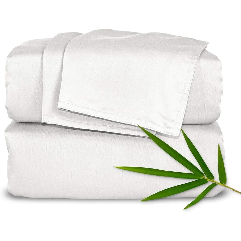 Genuine 100% Organic Bamboo Viscose Bed Sheet Set, Soft & Cooling, Double Stitched, 2 Year Quality Promise (King, White)