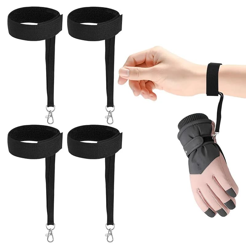 Cinghie di sicurezza per guanti da sci da 2 pezzi con portachiavi Guinzaglio elastico durevole per guanti per lo sci e lo snowboard Accessorio sportivo pratico