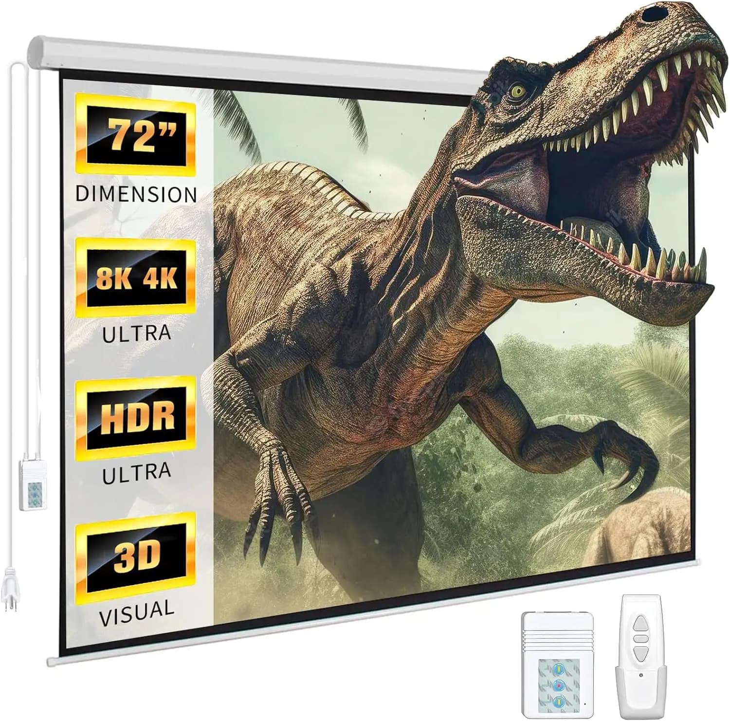 Schermo per Proiettore Elettrico da 72 Pollici con Telecomando, Discesa Automatica, Motorizzato per Film 4K 3D HD