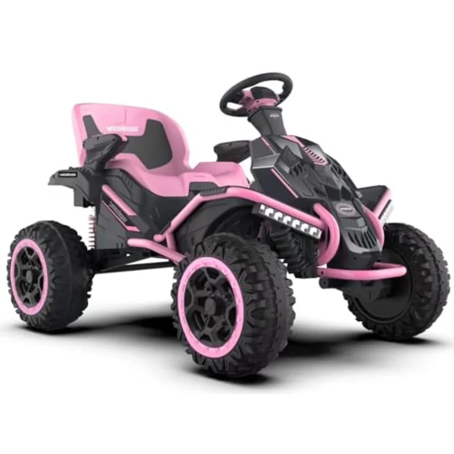 Veicolo elettrico rosa da 24V per bambini grandi, con 4 motori da 300W, altoparlante Bluetooth, batteria da 24V 7Ah, regolabile.