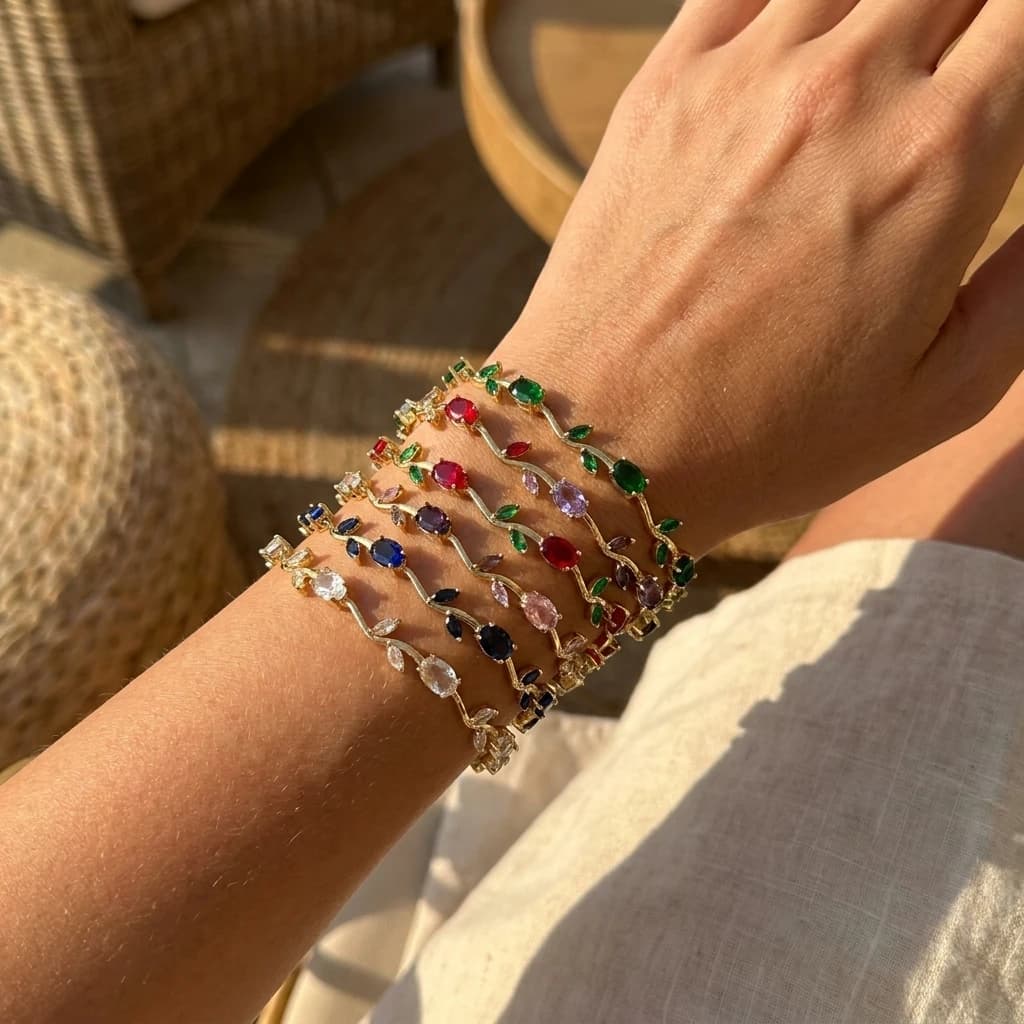 Bracciale da donna con tulipano intarsiato in rame e zirconia cubica, delicato gioiello floreale a catena, regalo, tono oro, impilabile