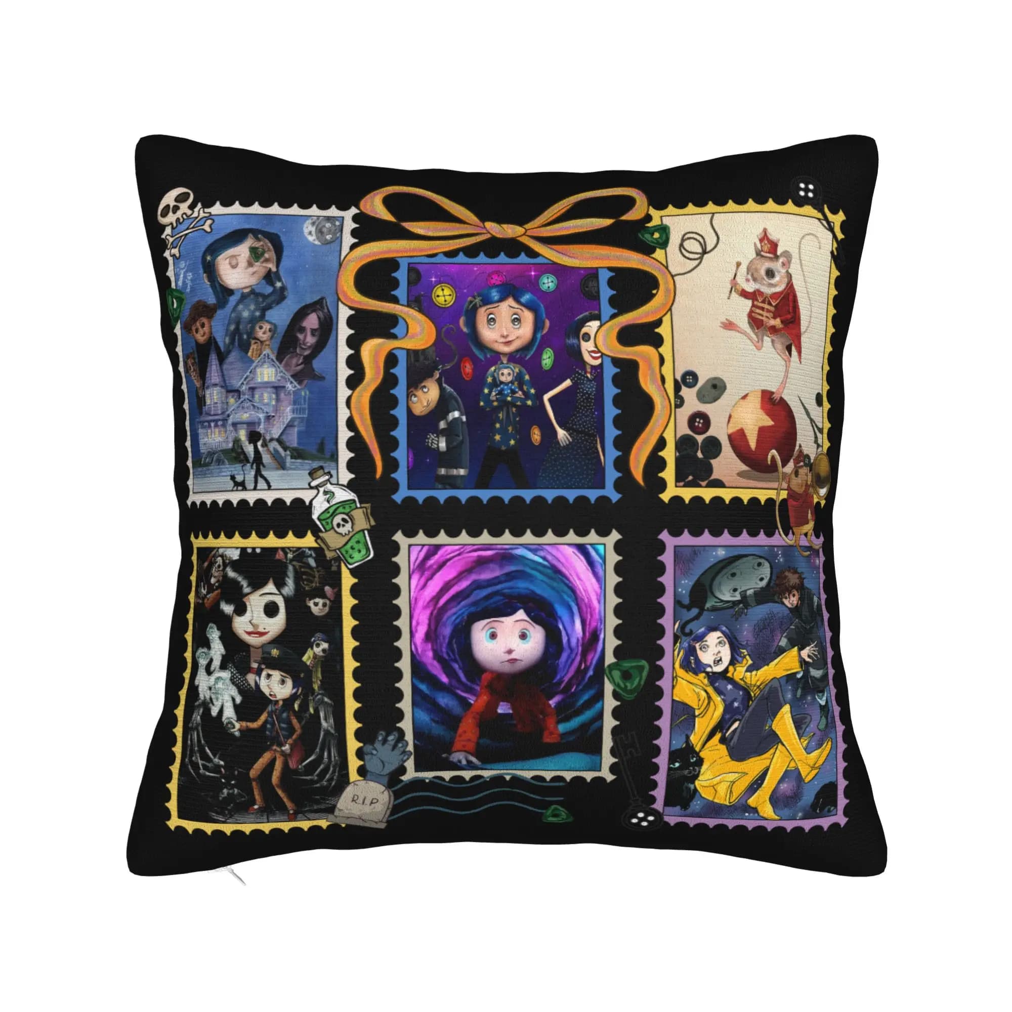 Federa per cuscino Coraline con disegno horror cartoon, in morbido poliestere, decorativa, con cerniera, per divano, 45x45 cm