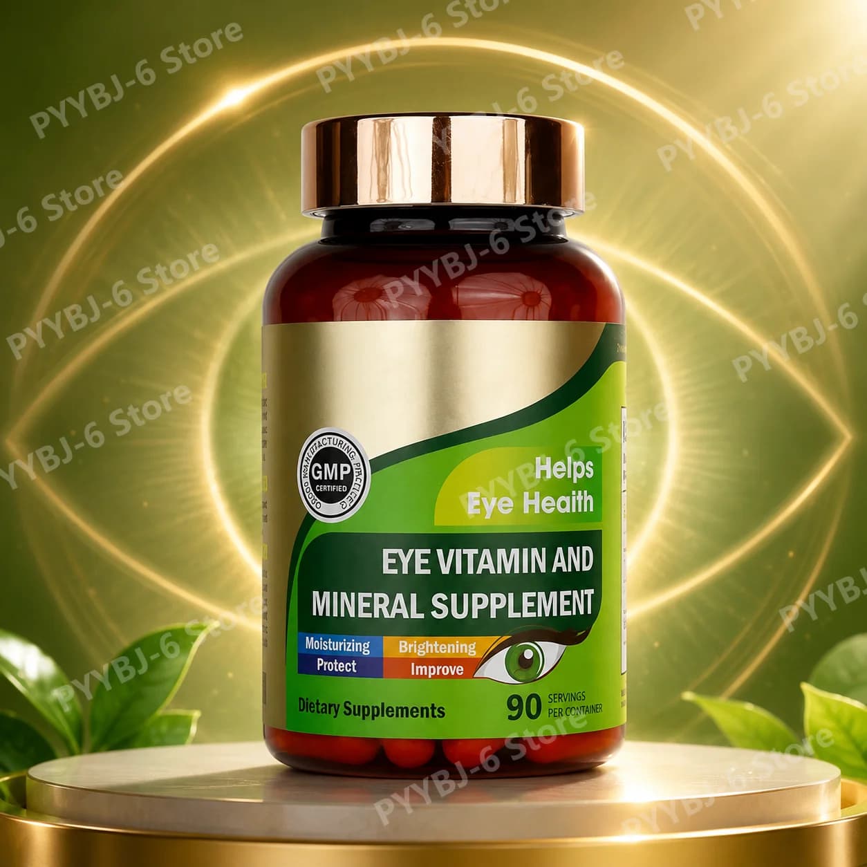 Capsules of vitamins for the eyes with lutein, zeaxanthin and zinc, daily food supplement for the health of the eyes, support for health of the eyes for adults, bottle of 90 capsules.