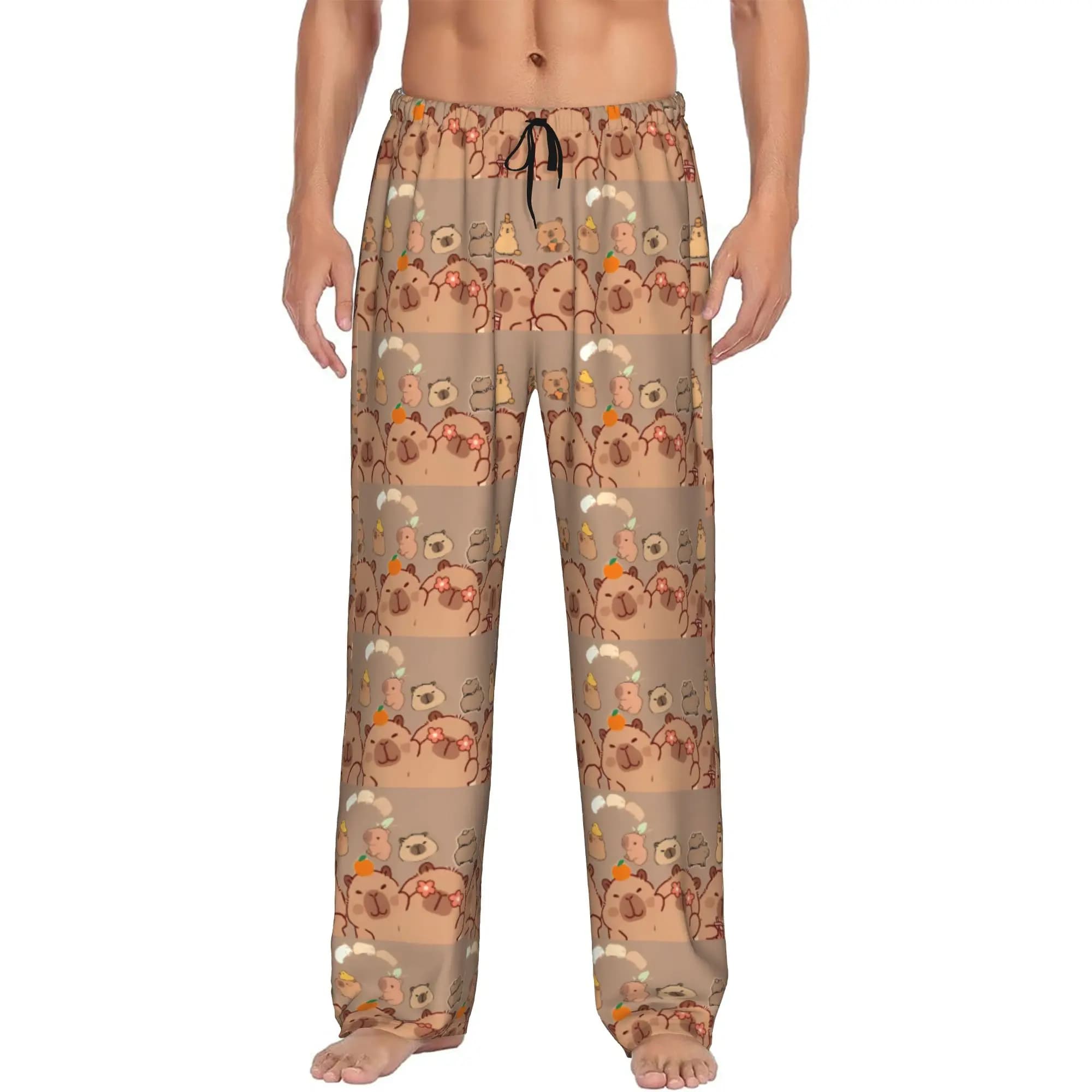 Pantaloni Pigiama Divertenti Personalizzati con Capibara per Uomo, Abbigliamento da Notte Elasticizzato con Tasche