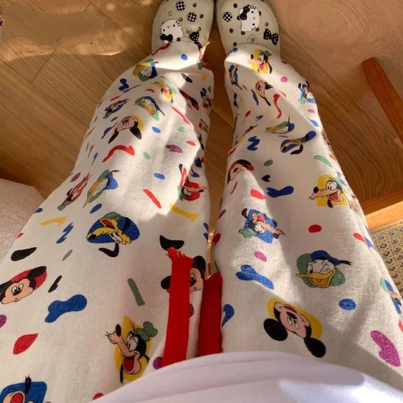 Women's Cartoon Pajamas Kawaii Spring and Autumn New Loose Pants Anime Lady'strousers Walking Pants Korean Style Soft Home Pants