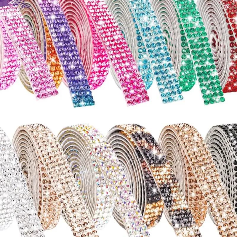 1Yard autoadesivo di cristallo strass adesivo nastro di diamanti adesivo fai da te strass artigianato decorazione del telefono dell'auto 4/8 file di larghezza