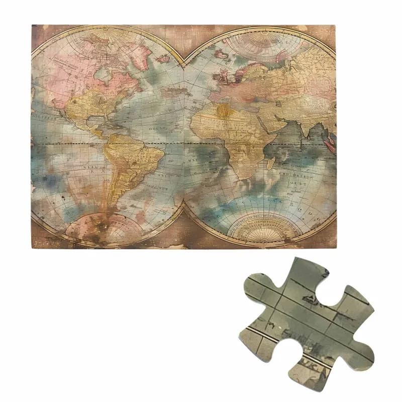 Puzzle da 500 pezzi per adulti - Mappa del mondo vintage, texture invecchiata, cartografia retrò Puzzle