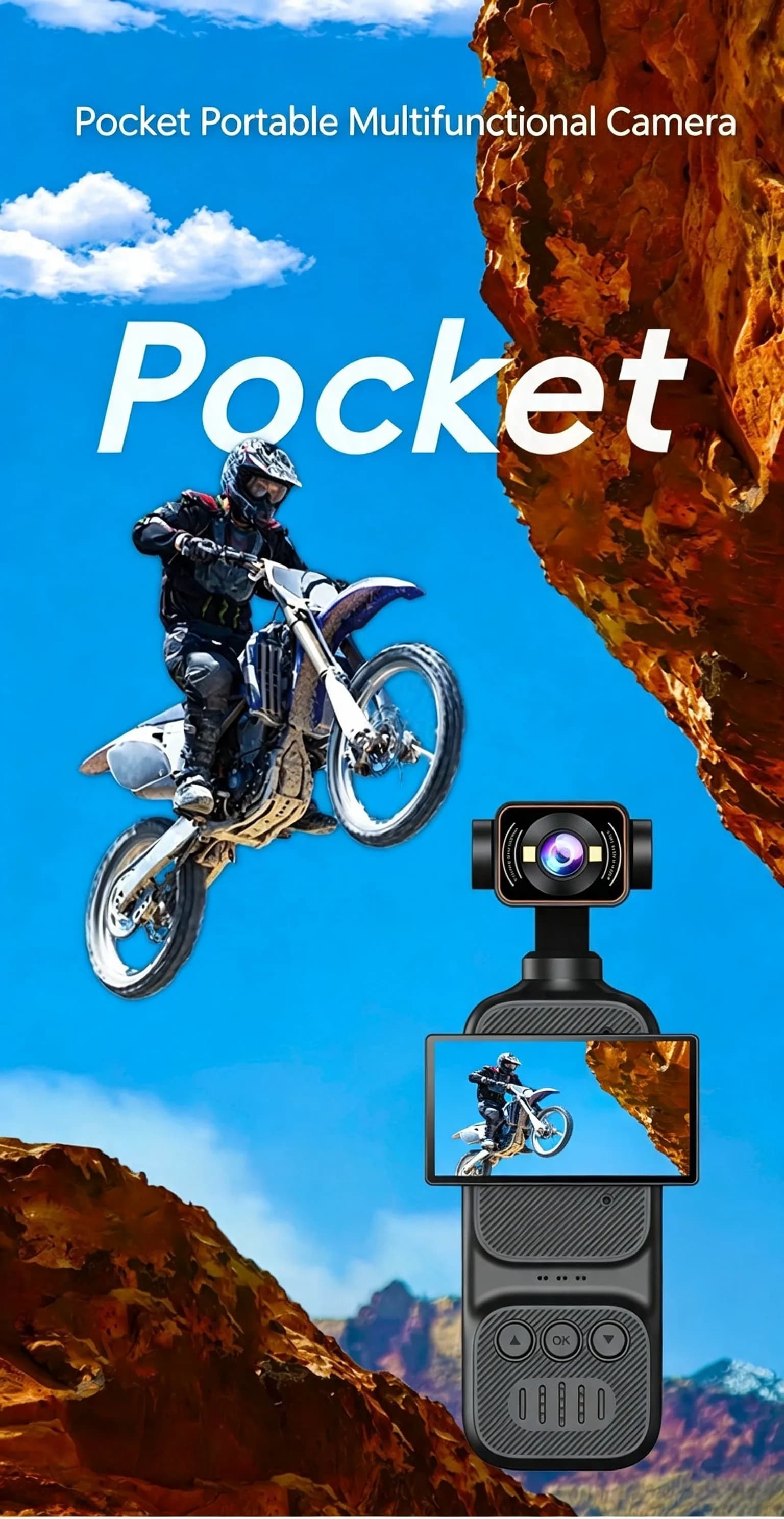 4K 270° Wide‑Angle Handheld Gimbal Stabilizer for Pocket Action Cameras, USB-C Fast Charging, Portable Smooth Stabilized Footage