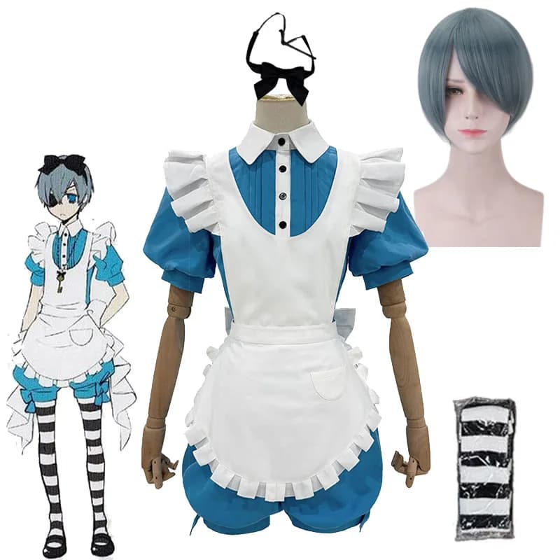 Black Butler Ciel Costume Cosplay e parrucche Copricapo Alice nel Paese delle Meraviglie Ciel Phantomhive Cameriera Uniforme Costumi Anime di Halloween