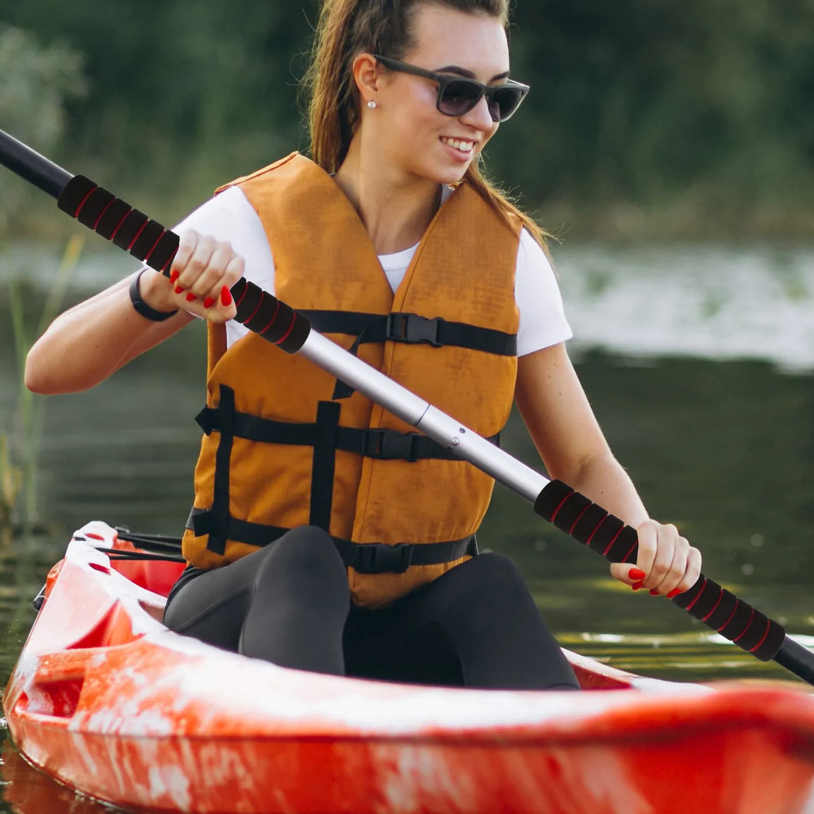 2 Paia di Impugnature per Pagaie da Kayak, Coperture Protettive Antiscivolo in Spugna, Protezioni per Mani, Impugnatura Stabile, Accessori per Kayak