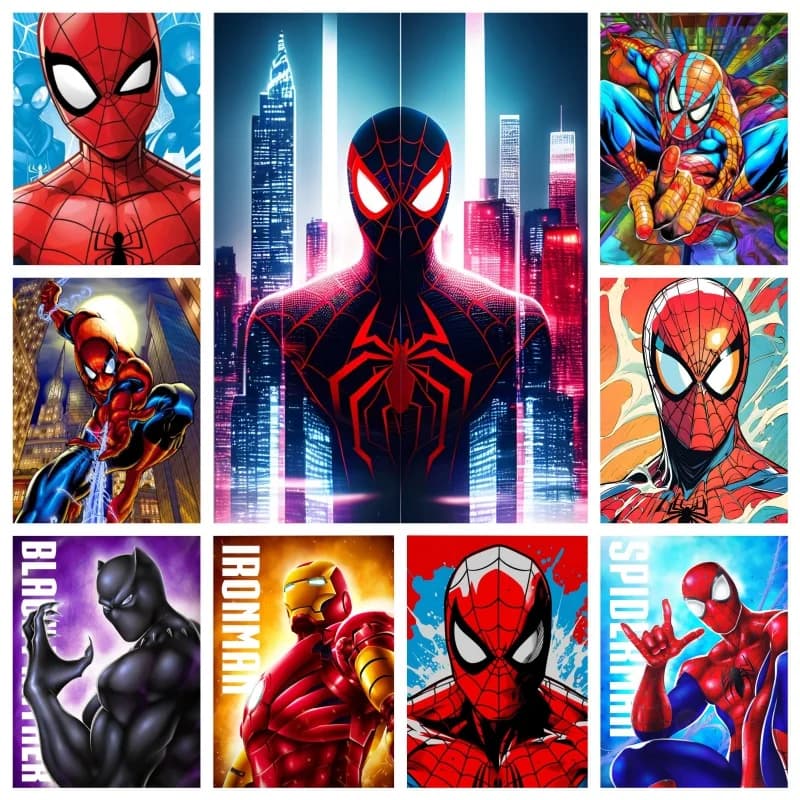 Kit Pittura Diamante 5D Fai da Te Supereroi Spider-Man Iron Man Black Panther Film Ricamo Punto Croce Mosaico Decorazioni Casa