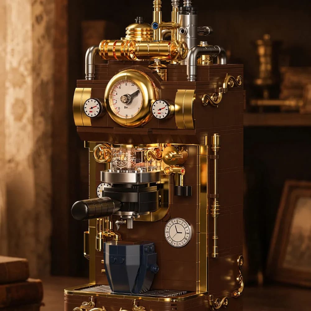 1091pcs MOC Idea Vintage Steam Coffee Maker Building Blocks Bricks Assembling Model DIY Adult Birthday Gift Set