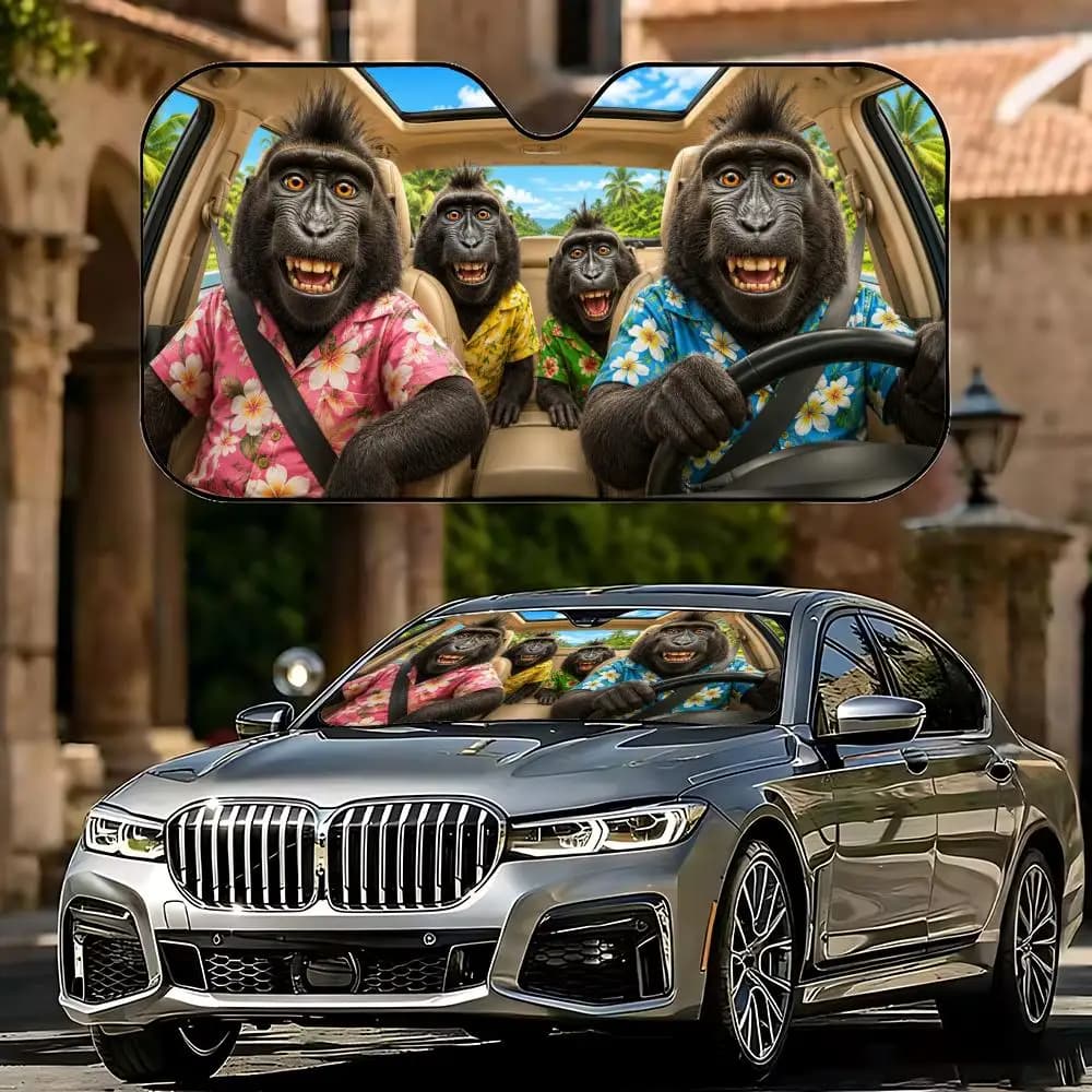 Enthusiastic Orangutan Sun Visor Universal Car Windshield Sunshade - Foldable UV Block for Heat Insulation lightweight