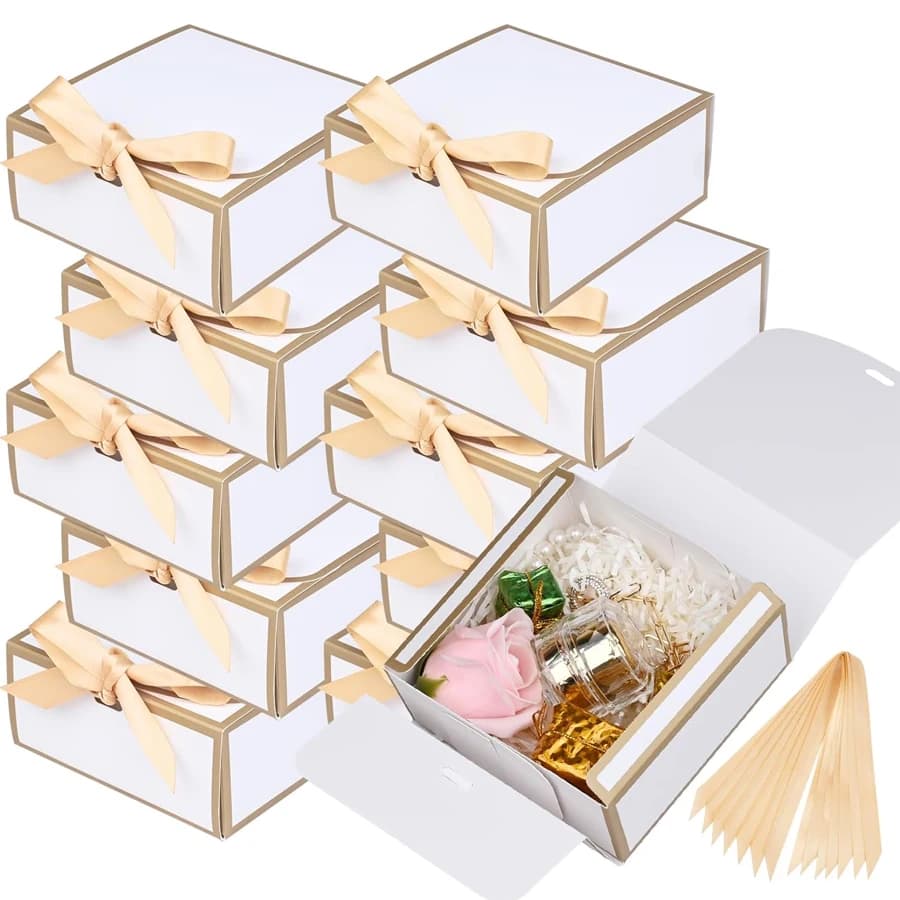 Confezione da 20 scatole regalo piccole ed eleganti con coperchi, finiture dorate eleganti, nastro dorato, 4,5''x4,5''x2'' Adatto a tutti i tipi di vacanze