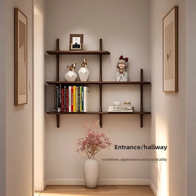 Solid Wood Wall Mounted Shelf Simple Ladder Bookcase Large Capacity Storage Rack for Living Room Home Decor Display Organizer