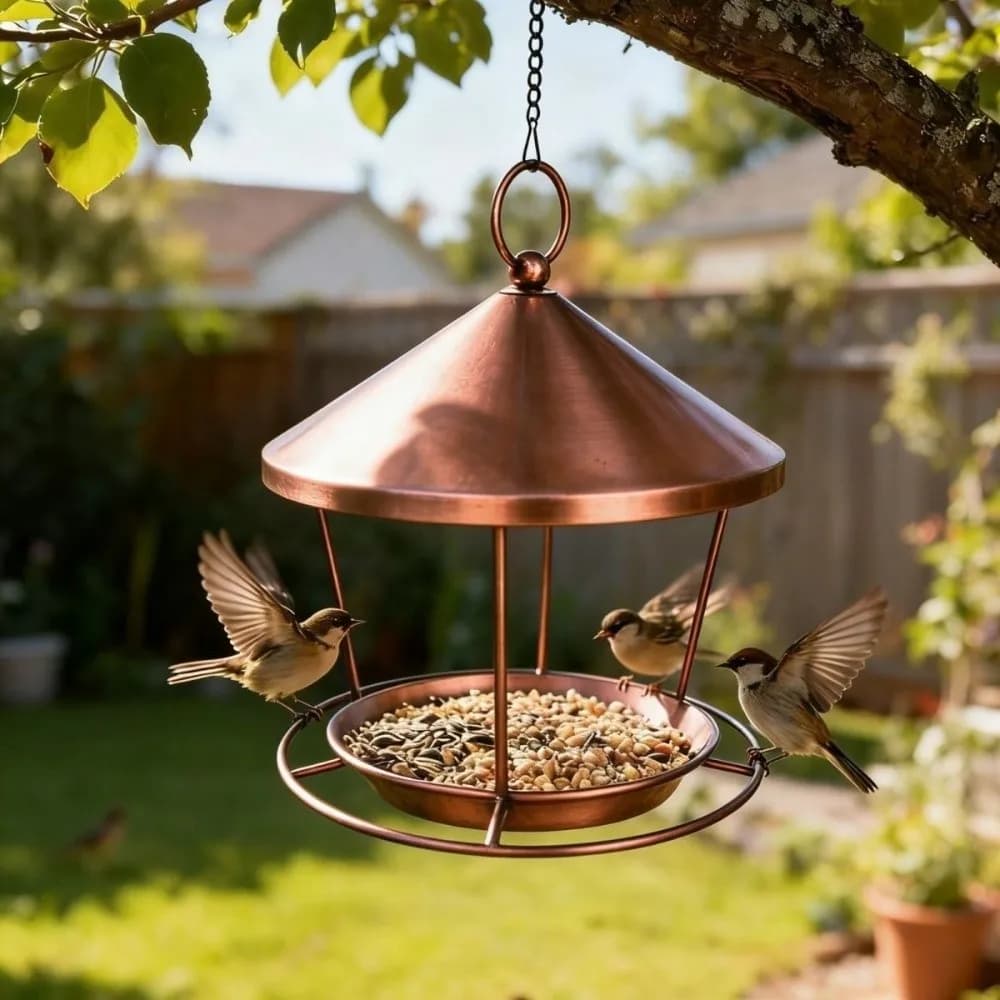 Iron Art Hanging Bird Feeder Rustproof Spacious Holder Bird Food Container Decoration Large Capacity Bird Water Bowl Backyard