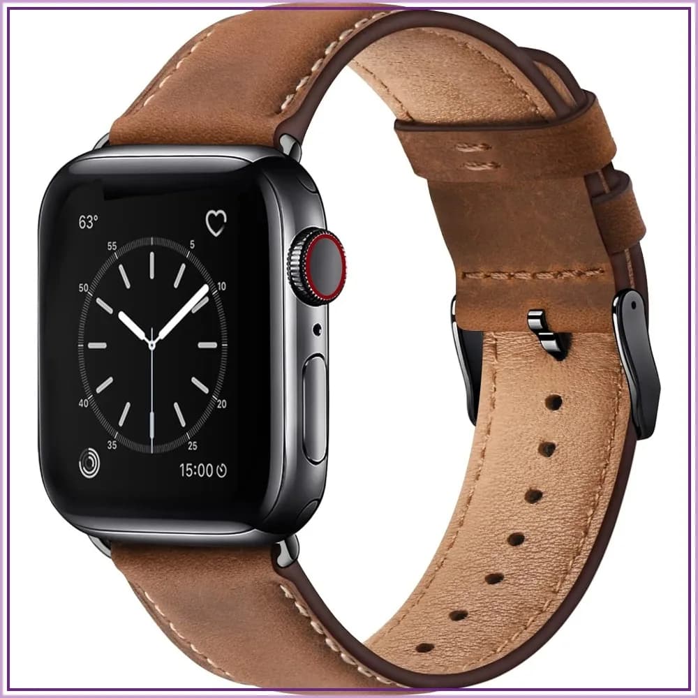 Top Grain Leather Band Compatible with Apple Watch 42/44/45/46/49mm for Men Women, Replacement Strap for iWatch Ultra SE Series