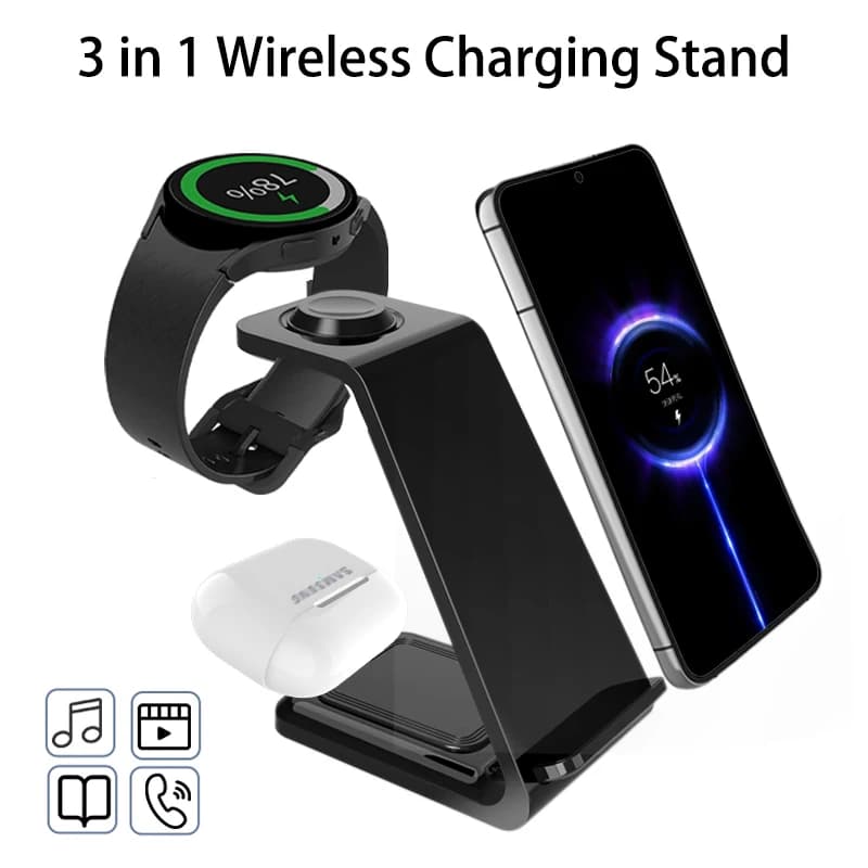 Supporto per caricabatterie wireless veloce 3 in 1 per iPhone 16 15 14 per Apple Watch 9/8/7 Stazione di ricarica per Samsung Galaxy Watch 7/6/5