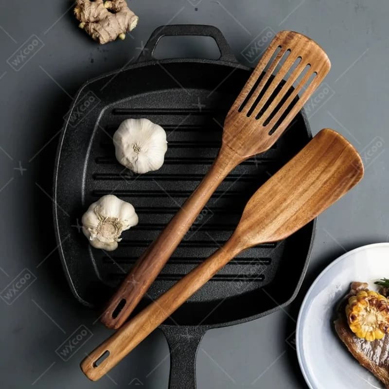 Japanese solid wood spatula 2 pieces with long handle Non-stick spatula kitchen spatula for domestic use Spatula for frying Cooking tools