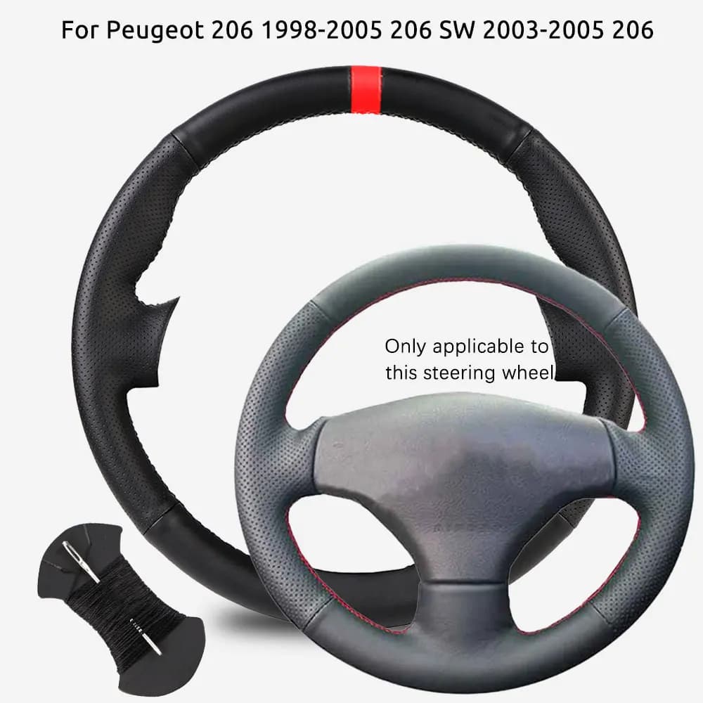 Coprivolante personalizzato per auto, rivestimento in tessuto intrecciato per Peugeot 206 1998-2005, 206 SW 2003-2005, rivestimento del volante cucito a mano