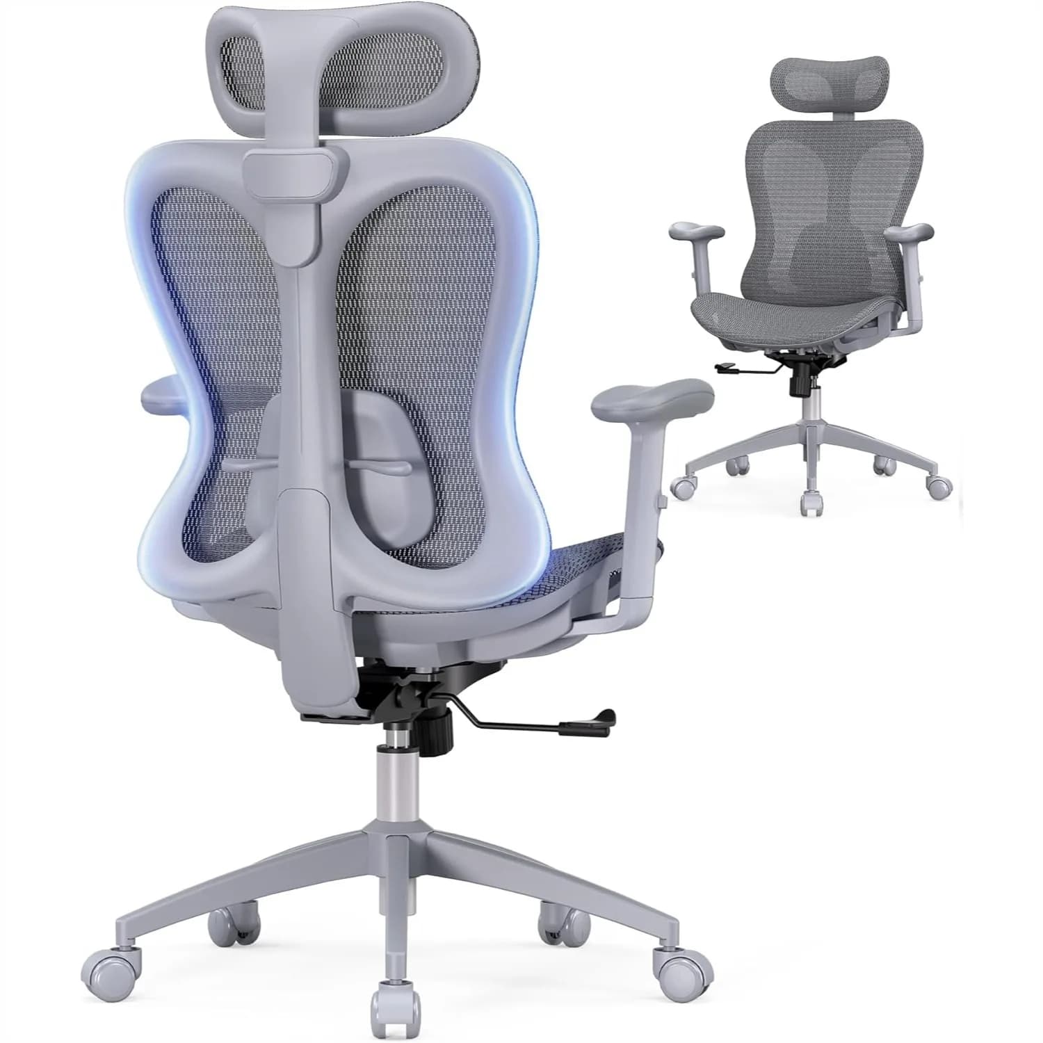 Sedia da Ufficio Ergonomica, Sedia da Gaming per Computer in Rete Traspirante con Braccioli e Poggiatesta Regolabili, Supporto Lombare, Butterfly