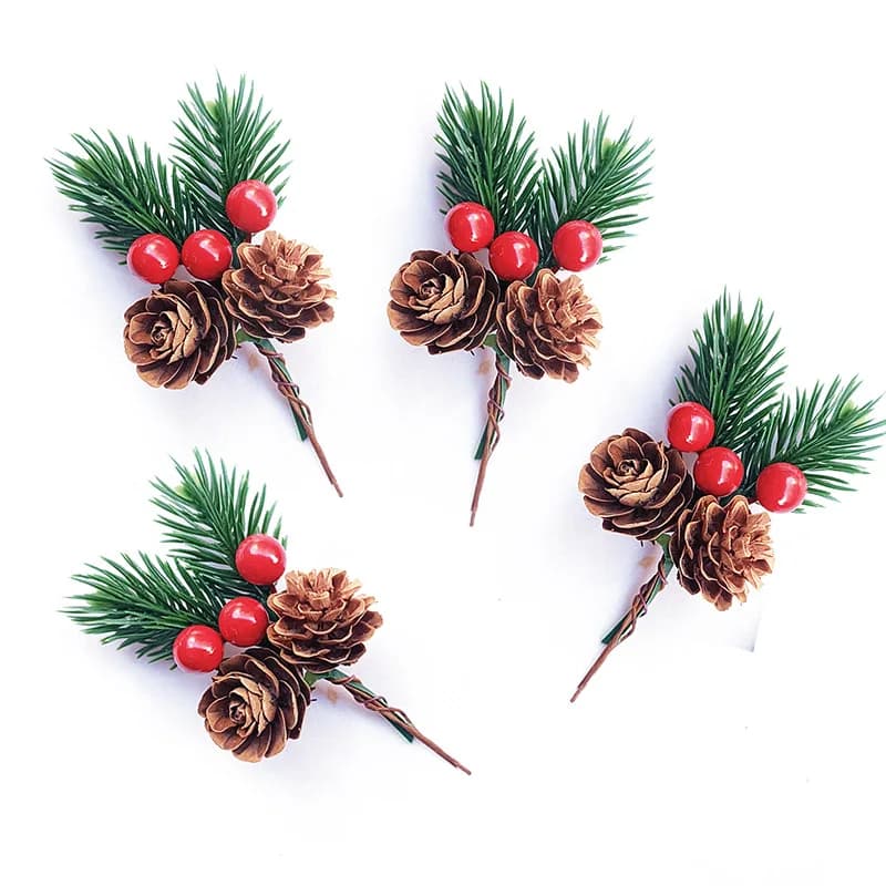 10pcs Set of Artificial Pine Cones and Red Berries - Perfect for Christmas Tree Toppers, Holiday Decorations, and Craft Projects