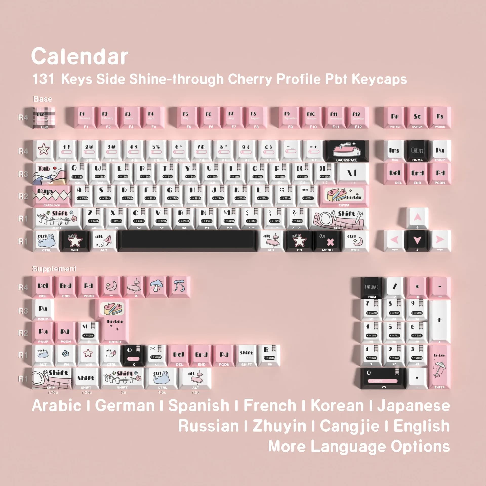 Cute Cartoon Keycap Mechanical Keyboard Keycaps Korean Spanish French German Russian Side Printed Cherry Profile PBT Key Caps