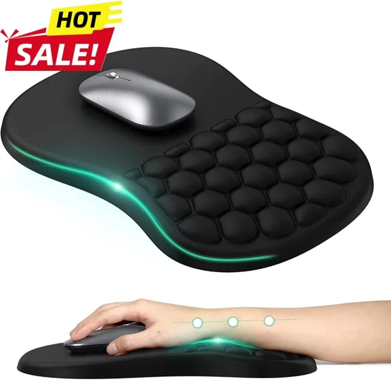 Tappetino per mouse ergonomico con poggiapolsi in morbido tessuto Milk Silk, con design massaggiante, memory foam e base antiscivolo in PU, unisex