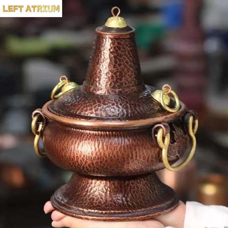 Multifunctional Pure Copper Hot Pot Handcrafted Vase Leaves Coffee Beans Container Incense Burner Tea Leaf Canister Storage Box