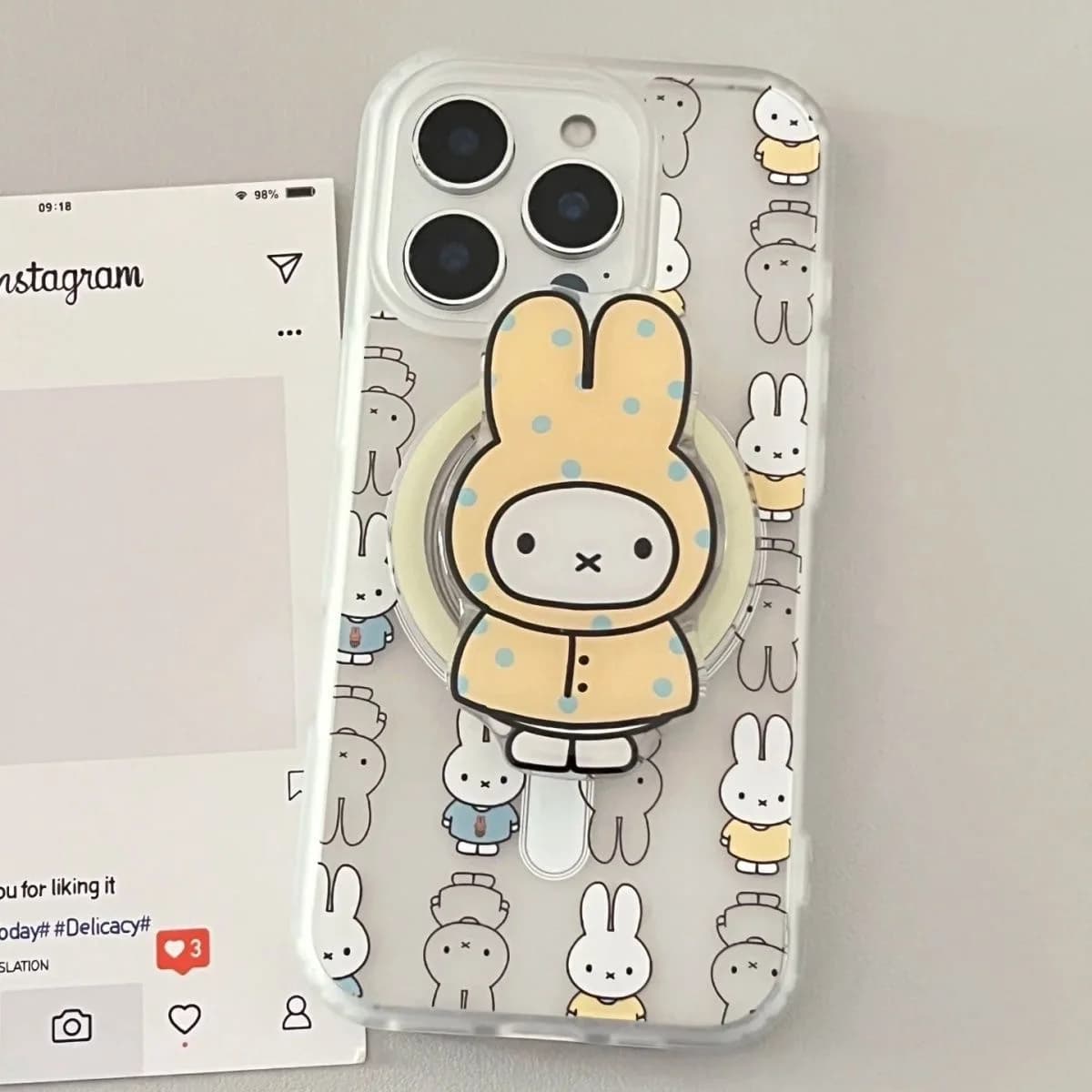 Kawaii Miffy Phone Case Full Screen Miffy Rabbit Phone Case Suitable for Iphone 15 Pro Cartoon Raincoat Miffy Magnetic Bracket