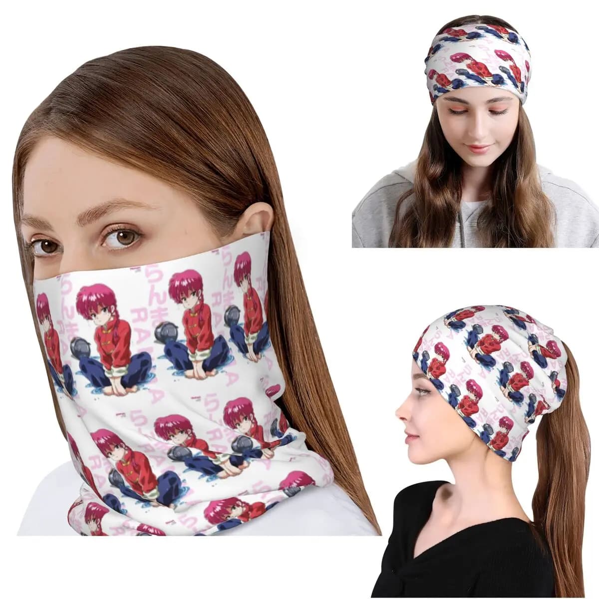 Ranma 1/2 Saotome Pig Girls P Chan Bandana Copricollo Maschera Sciarpa Sciarpa da ciclismo multiuso Cappello Beanie Unisex Adulto Tutte le stagioni